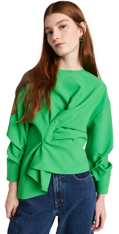 A.w.a.k.e. Gathered Twist Waist Crewneck Long Sleeve Top In Green