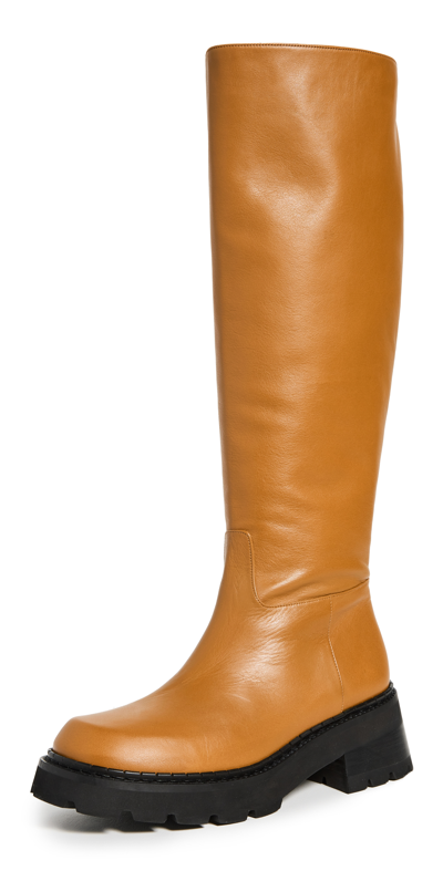 By Far 40mm Russel Tall Leather Boots In Peanut