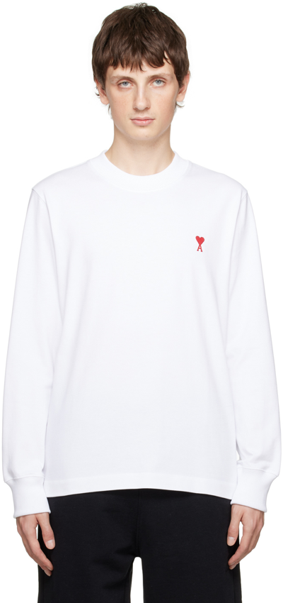 Ami Alexandre Mattiussi White Ami De Cœur Long Sleeve T-shirt In White/100