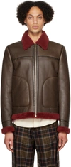 PAUL SMITH BROWN AVIATOR SHEARLING LEATHER JACKET