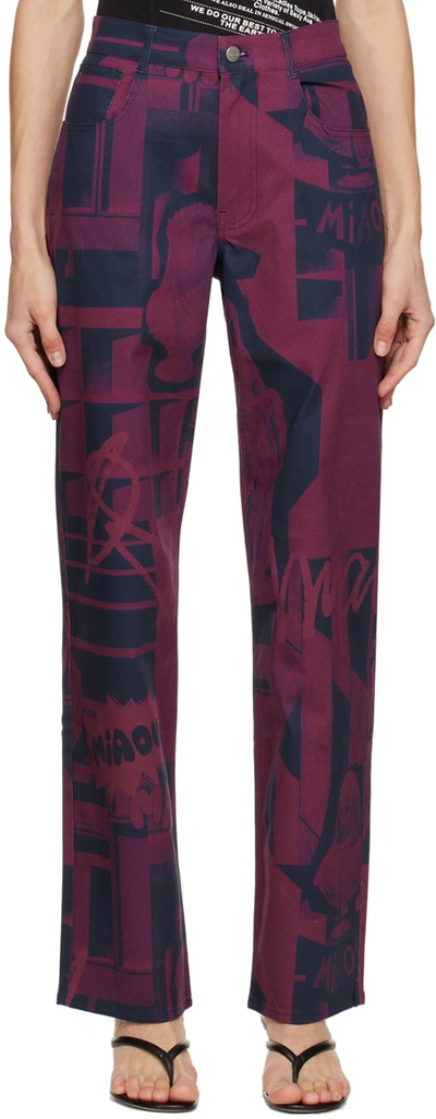 Miaou Fargo Graphic-print Straight-leg Mid-rise Stretch-cotton Trousers In Stone Red