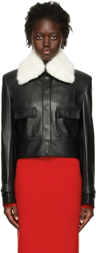 Olenich Black Spread Collar Faux-leather Jacket