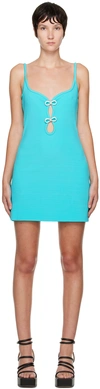 Mach&mach Crystal Bow Cutout Ribbed Minidress In Ocean Blue