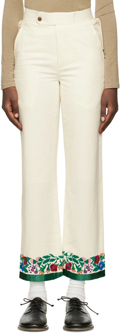 Bode Off-white Winter Garden Trousers In Ecru Multi