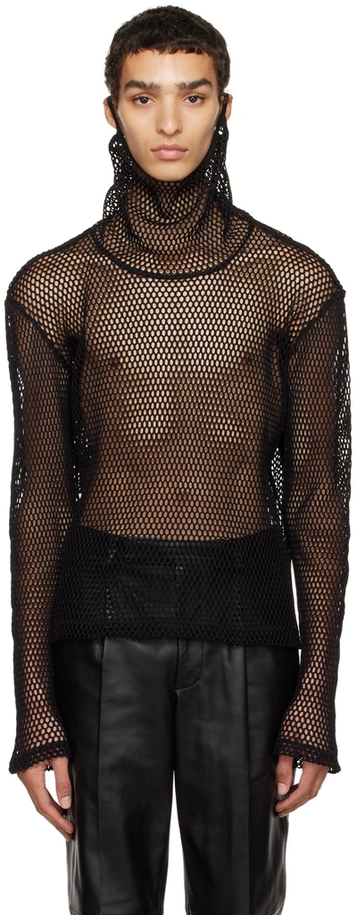 Johnlawrencesullivan Black Fishnet Ear Hook Shirt