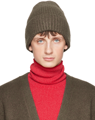 Shop Acne Studios Khaki Ribbed Beanie In Aay Forest Green