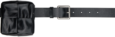 Bottega Veneta Cassette Leather Belt In 8803 Black Silver