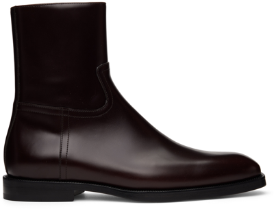 Dries Van Noten Black Leather Zip-up Boots In 704 D.brown