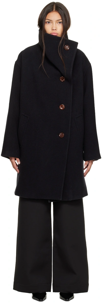 ACNE STUDIOS BLACK FUNNEL NECK COAT