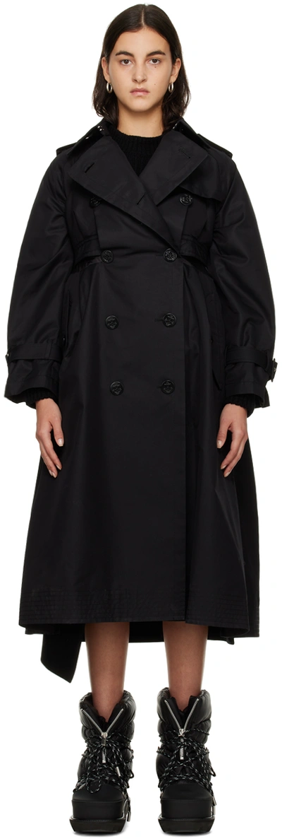 Sacai Black Double-breasted Trench Coat In 001 Black