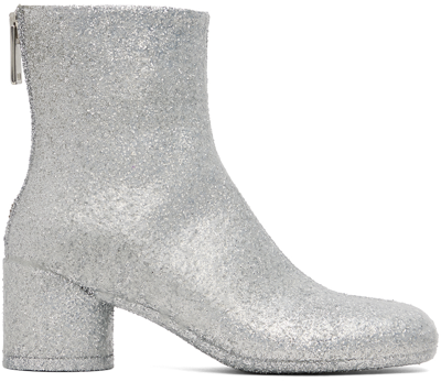 Mm6 Maison Margiela Silver Glitter Boots In H0535 Silver