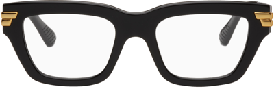 Bottega Veneta Black Rectangular Glasses In Black-black-transpar