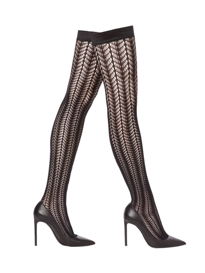 Wolford Diamond Net Stay-up Thigh Highs In Black