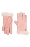 Ugg Genuine Dyed Shearling Slim Side Vent Gloves In Pink Cloud