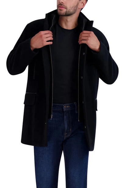 Cole Haan Plush Wool Blend Coat In Black
