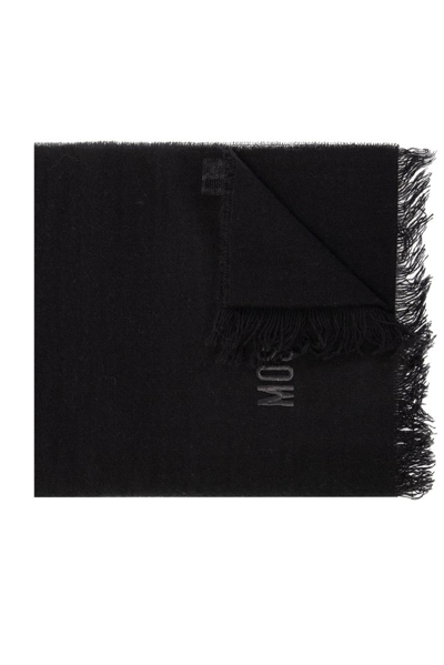 Moschino Logo Embroidered Fringed Scarf In Black