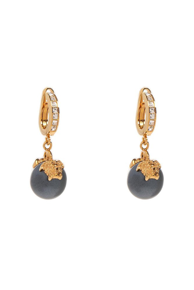 Versace Crystal-embellished Drop Earrings In Gold