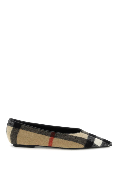 Burberry Cashmere Pointed Ballet Flats In Beige,black