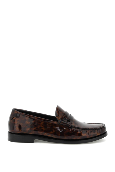 Saint Laurent Patent Leather Le Loafers In Brown,black