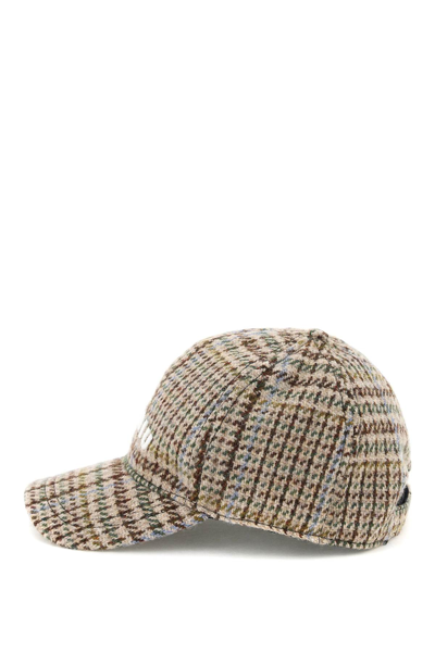 Miu Miu Plaid Shetland Wool Baseball Cap In Brown