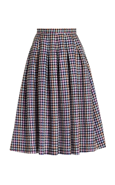 Carolina Herrera Tweed Multicolor Full Midi Skirt In Plaid