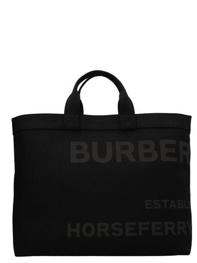 Burberry Or Midi Shopping Bag In Black