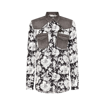 Dolce & Gabbana Flower Print Shirt In Black