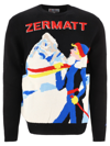Mc2 Saint Barth Crewneck Sweater Heron With Zermatt Postcard Jacquard In Black
