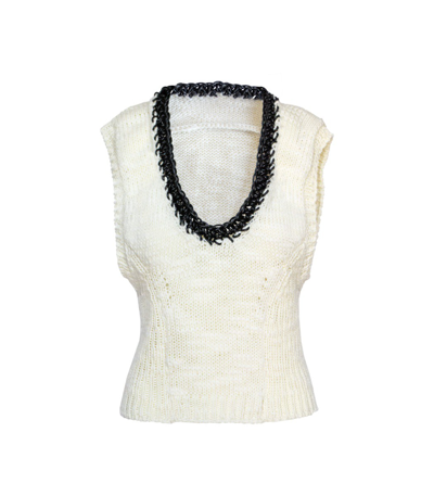Aisling Camps Leather Crochet Vest In White