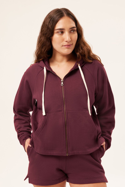 Girlfriend Collective Wine 50/50 Cropped-zip Hoodie