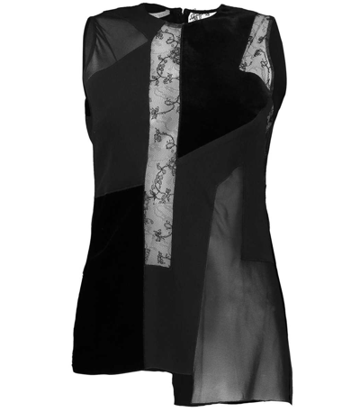 Stella Mccartney Patchwork Lace-detail Velvet Top In Black