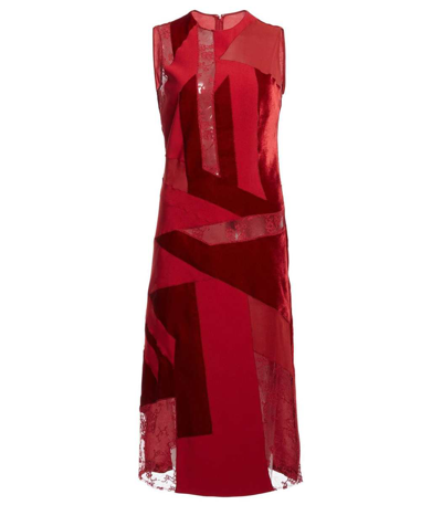 Stella Mccartney Lace Velvet Patchwork Midi Dress In Cherry