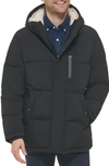 Cole Haan Faux Shearling Lined Hooded Puffer Jacket In Black