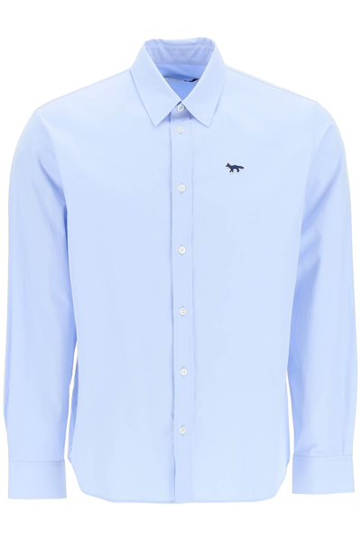 Maison Kitsuné 'fox' Patch Regular Shirt In Light Blue