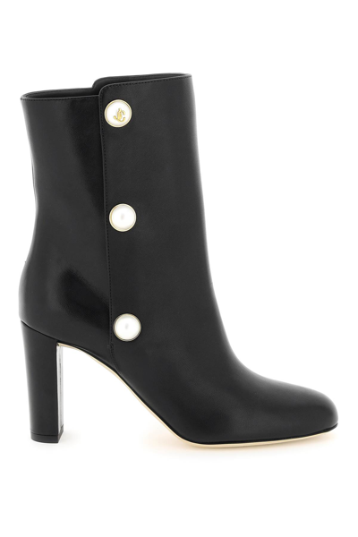 Jimmy Choo Rina Pearly-button Ankle Booties In Black