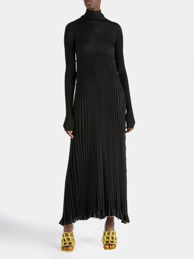 Bottega Veneta Embellished Ribbed-knit Turtleneck Maxi Dress In Black