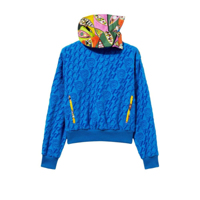 Pucci Silk-trimmed Logo-jacquard Cotton-terry Sweatshirt In Blue