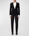 Another Tomorrow Doppio Wool Cropped Blazer Jacket In Black