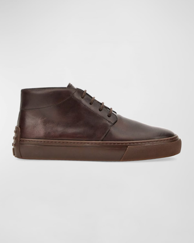 Tod's Men's Polacco Cassetta Leather Mid-top Sneakers In Brown