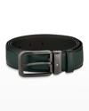 Montblanc Rectangular Buckle Leather Belt In Green