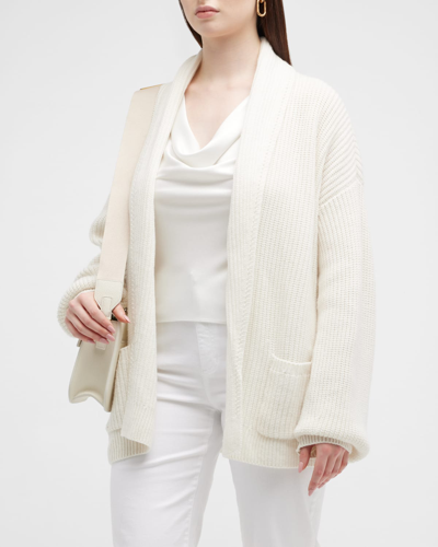 Minnie Rose Plus Shawl-collar Cashmere-blend Cardigan In White