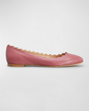 Chloé Chloe Lauren Scalloped Leather Ballerina Flat In Tawny Red