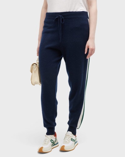 Minnie Rose Plus Striped Cashmere Track Joggers In Navy