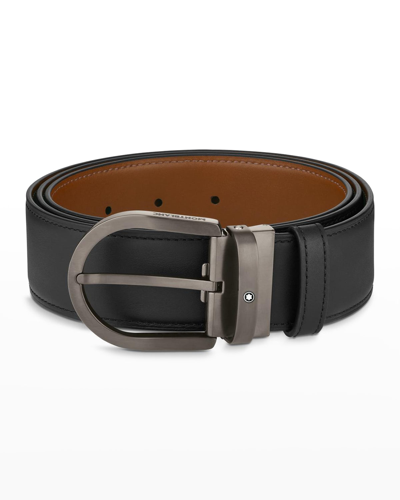 Montblanc Horseshoe Buckle Black/brown 40 Mm Reversible Leather Belt In Black Brown