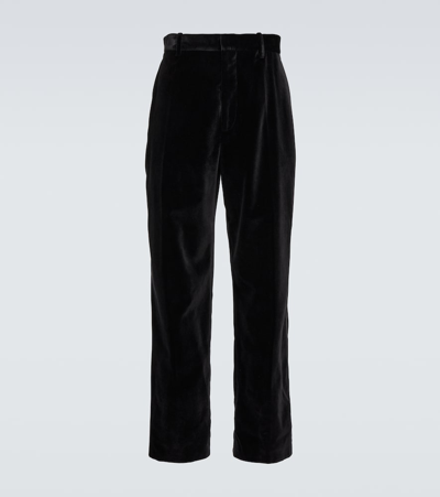 The Row Gustavo Straight-leg Cotton And Silk-blend Velvet Trousers In Black