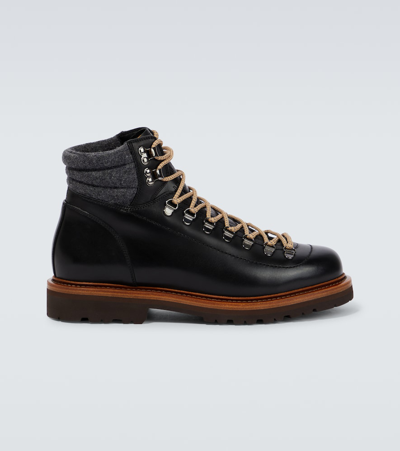Brunello Cucinelli New Men's Black Leather Hiking Boots