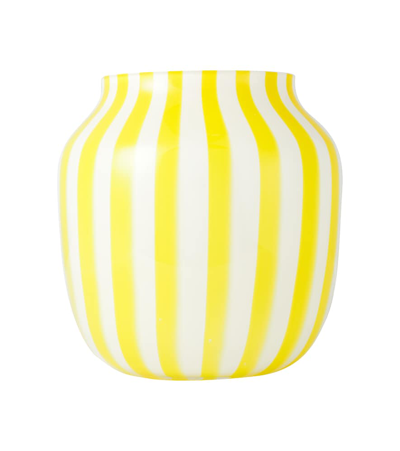 Hay Juice Wide Striped Glass Vase 22cm In Yellow