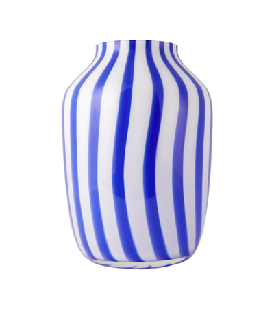 Hay Navy Juice Wide Striped Glass Vase In Blue