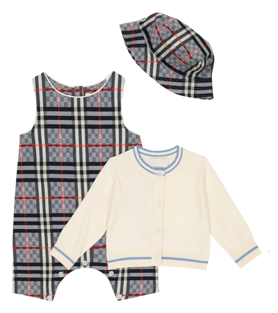 Burberry Baby Set Aus Cardigan, Spieler Und Hut In Blue