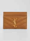 Saint Laurent Ysl Grain De Poudre Leather Card Case, Golden Hardware In Naturel Dark